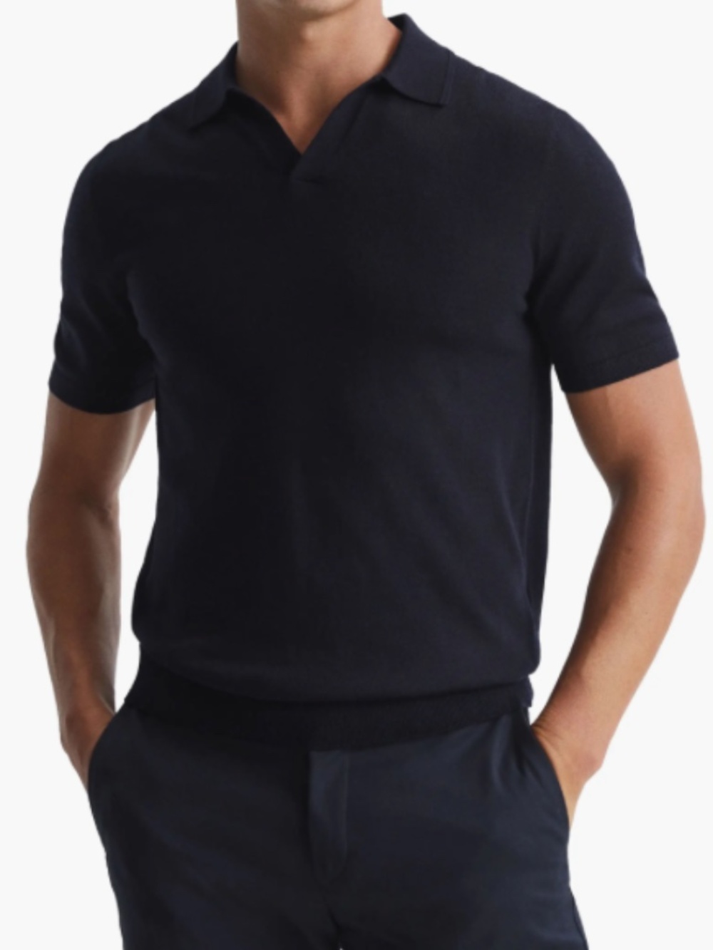 Reiss Duchie Extra Fine Merino Wool Short Sleeve Polo Shirt Navy - L